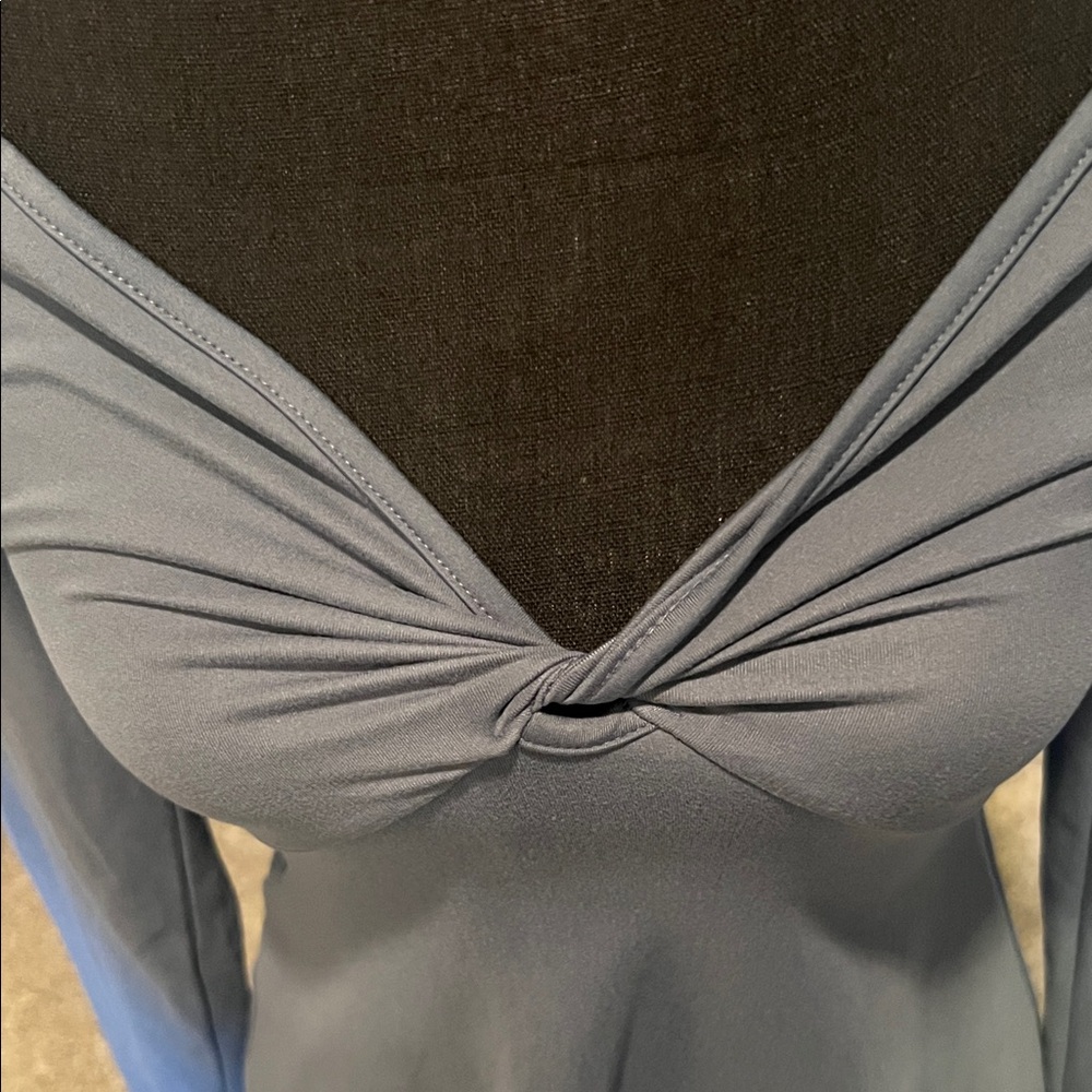 Wild Fable Blue Mini Dress Small Off Shoulder Ruched Fit Flare Long Sleeve NWT - Picture 6 of 14